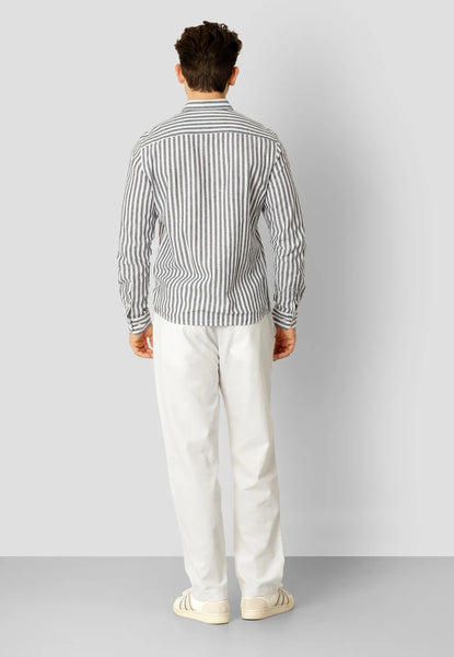 Clean Cut Copenhagen Jamie Cotton Linen  L/S Striped Shirt - Navy/Ecru